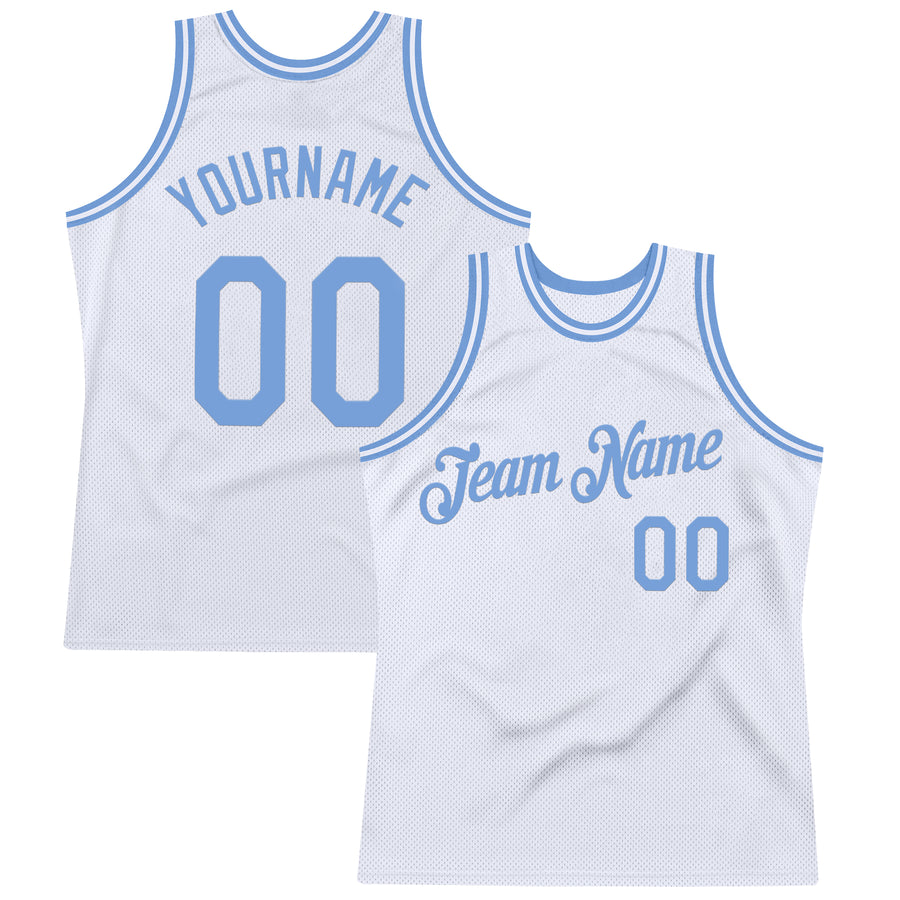 Custom White Light Blue Authentic Throwback Basketball Jersey
