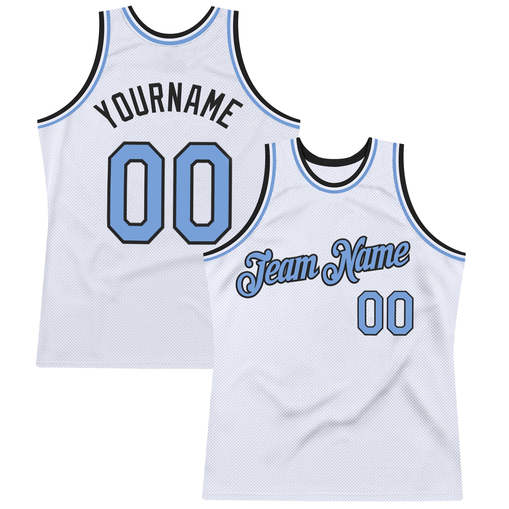 Custom White Light Blue-Black Authentic Throwback Basketball Jersey