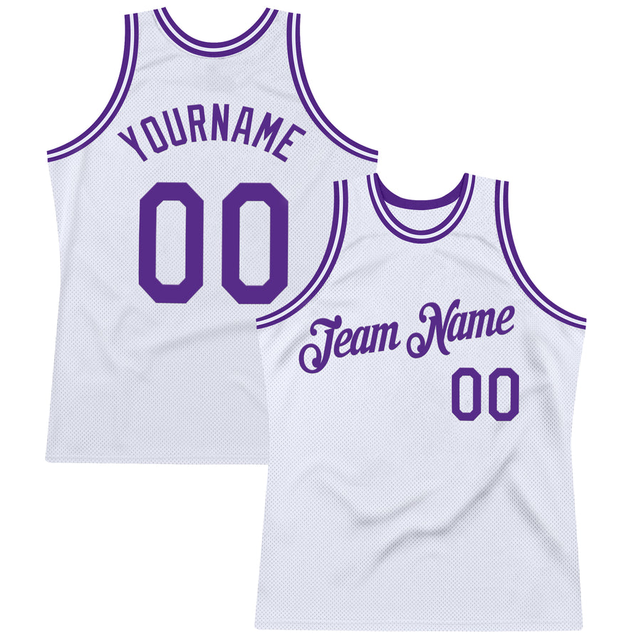 Custom White Purple Authentic Throwback Basketball Jersey