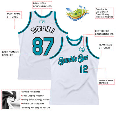 Custom White Teal-Black Authentic Throwback Basketball Jersey