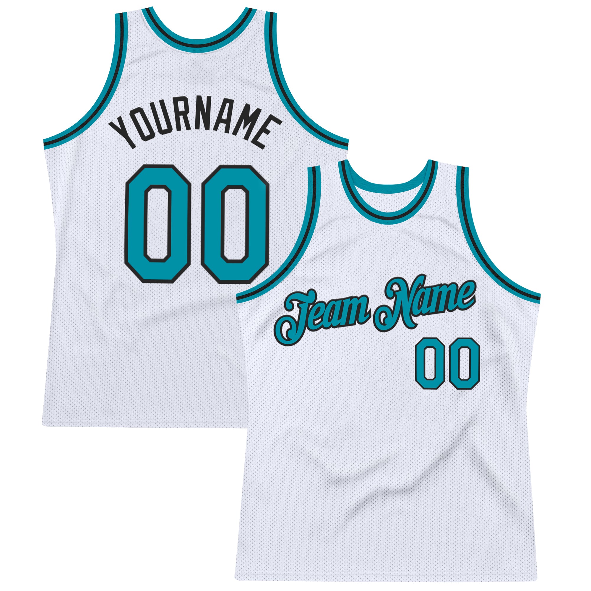 Custom White Teal-Black Authentic Throwback Basketball Jersey