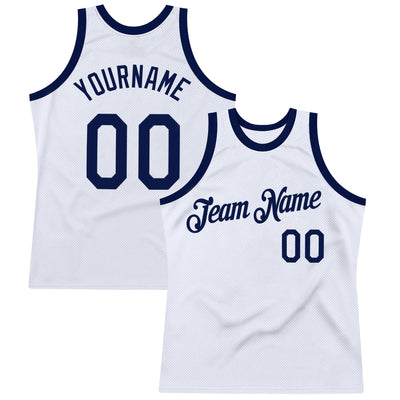 Custom White Navy Authentic Throwback Basketball Jersey