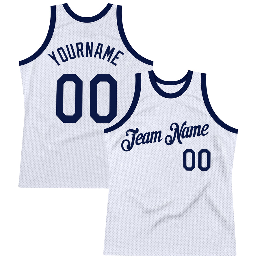 Custom White Navy Authentic Throwback Basketball Jersey