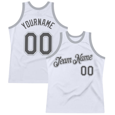 Custom White Steel Gray-Gray Authentic Throwback Basketball Jersey