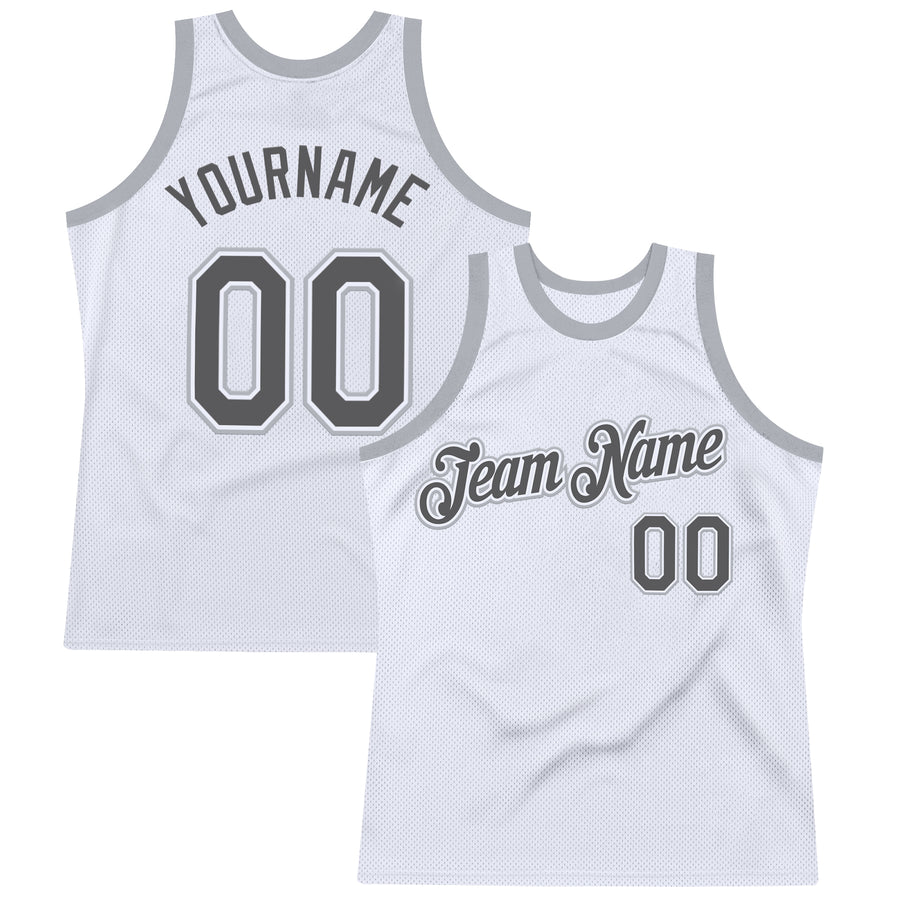 Custom White Steel Gray-Gray Authentic Throwback Basketball Jersey