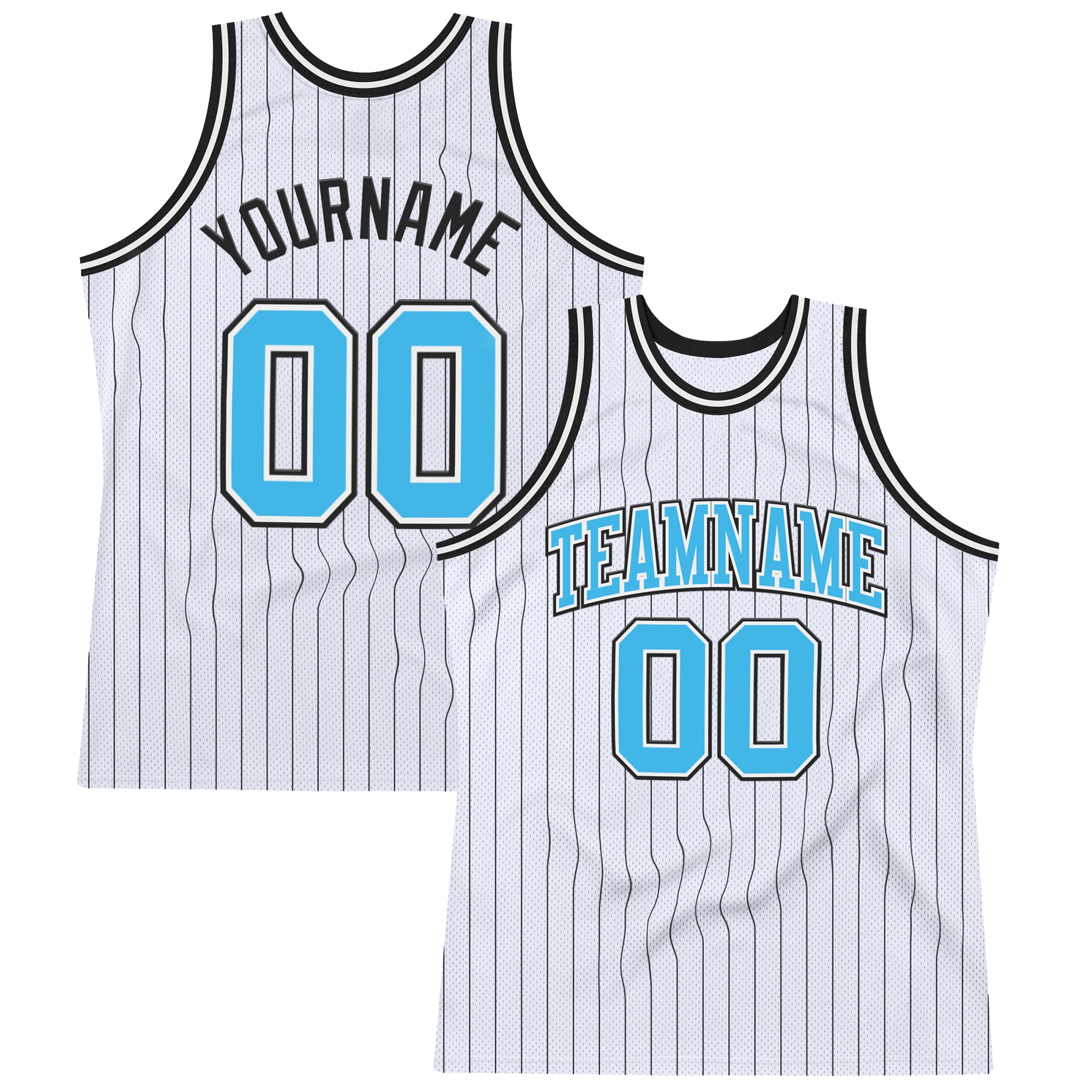 Custom White Black Pinstripe Sky Blue Authentic Basketball Jersey