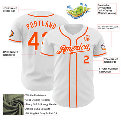 Custom White Orange Authentic Baseball Jersey