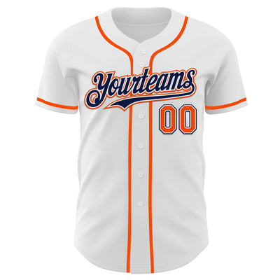Custom White Orange-Navy Authentic Baseball Jersey