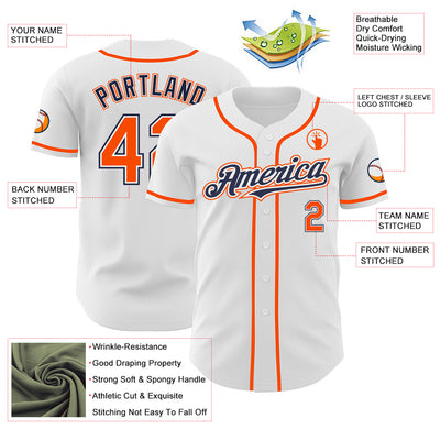 Custom White Orange-Navy Authentic Baseball Jersey