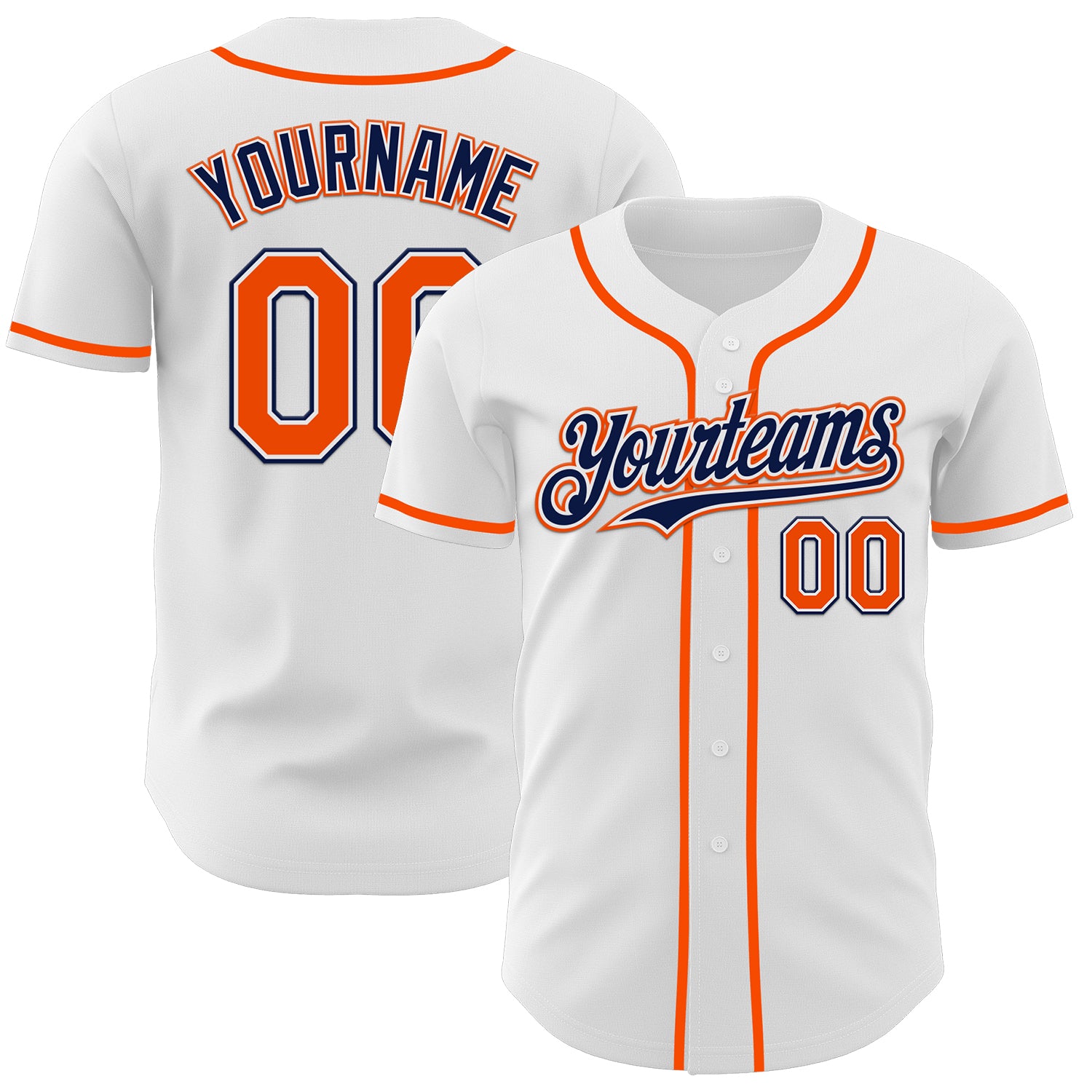Custom White Orange-Navy Authentic Baseball Jersey