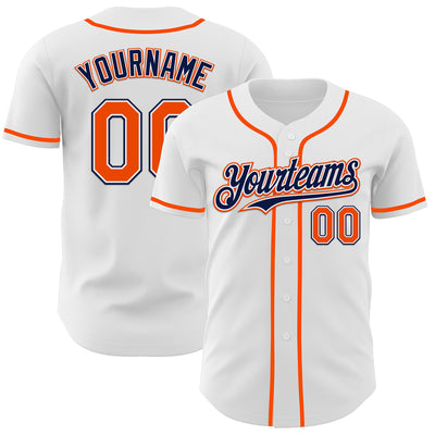 Custom White Orange-Navy Authentic Baseball Jersey