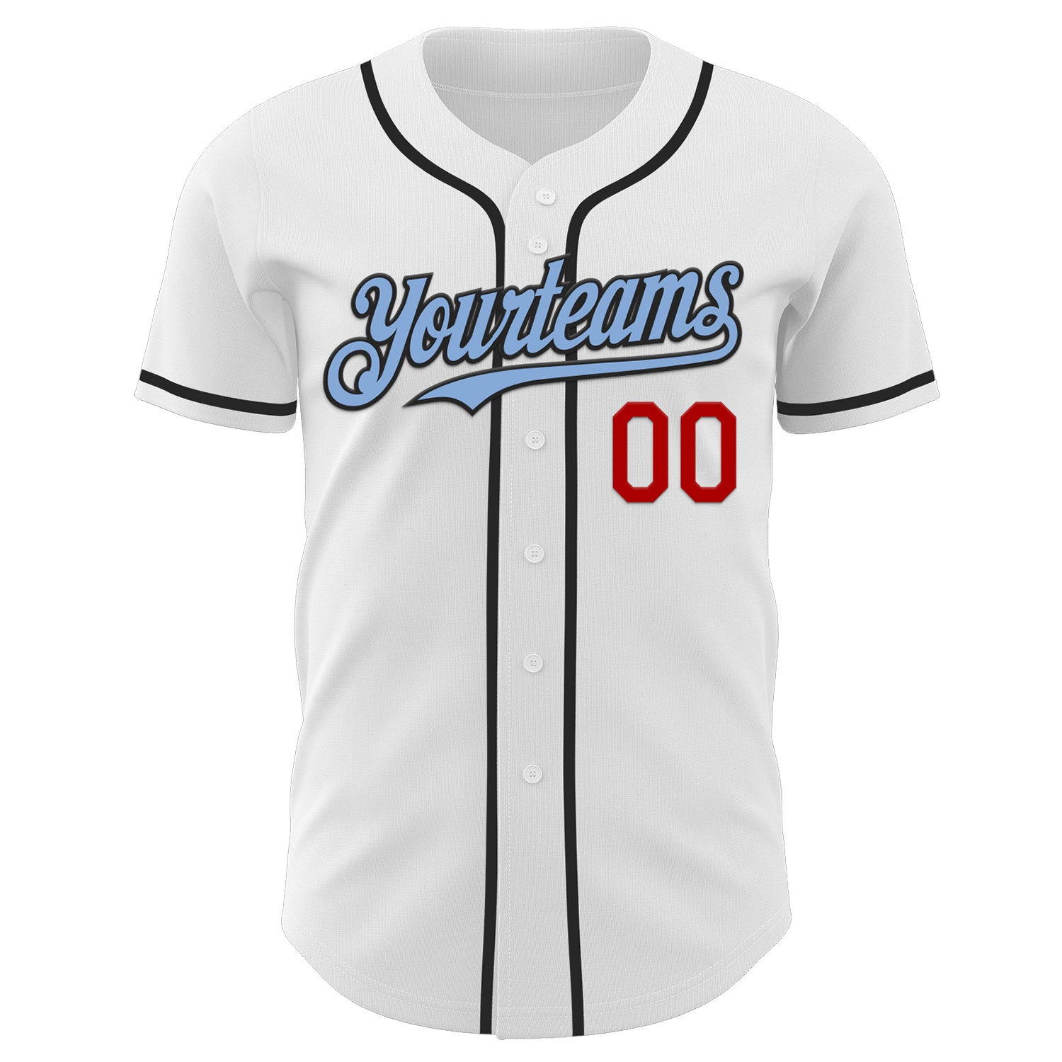 Custom White Light Blue Black-Red Authentic Baseball Jersey