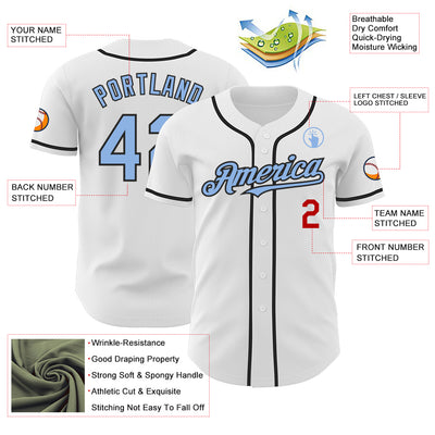 Custom White Light Blue Black-Red Authentic Baseball Jersey