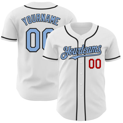 Custom White Light Blue Black-Red Authentic Baseball Jersey