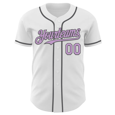 Custom White Light Purple-Steel Gray Authentic Baseball Jersey