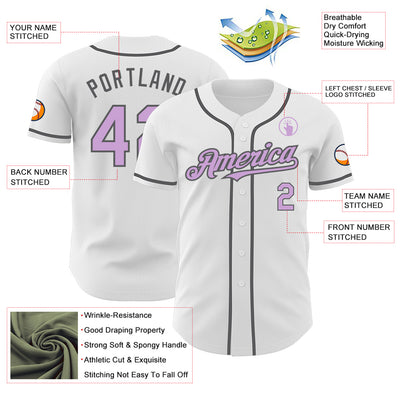 Custom White Light Purple-Steel Gray Authentic Baseball Jersey