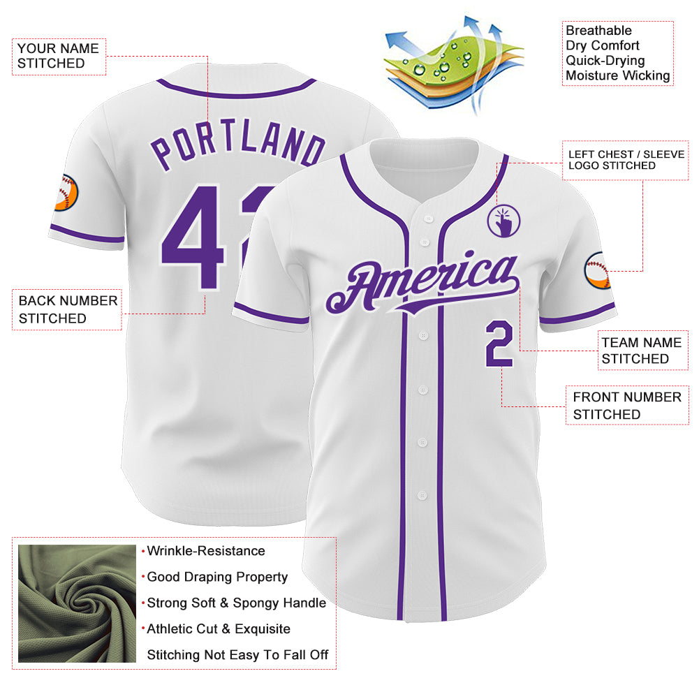 Custom White Purple Authentic Baseball Jersey