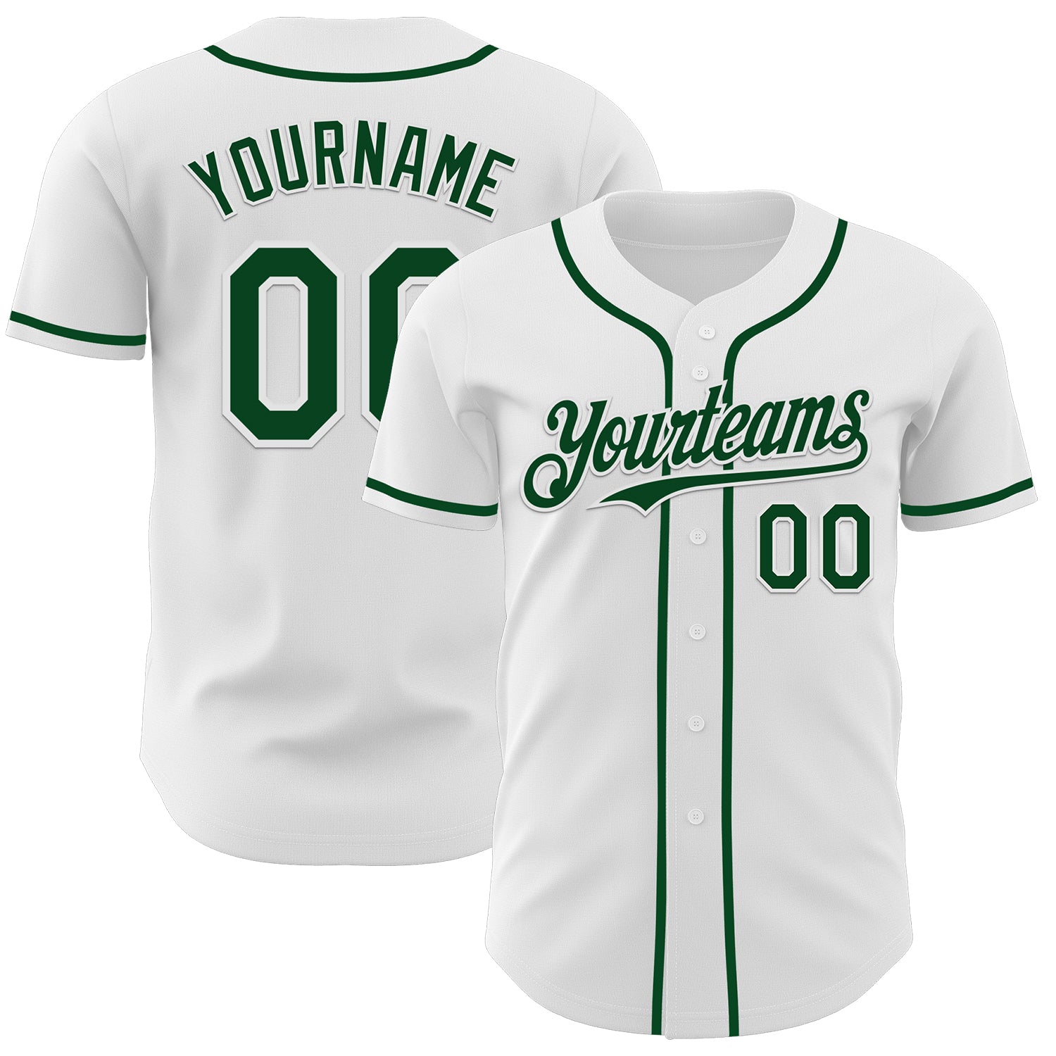 Custom White Green Authentic Baseball Jersey