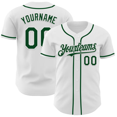 Custom White Green Authentic Baseball Jersey
