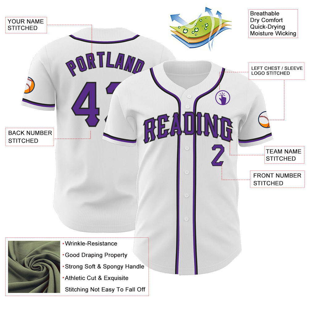 Custom White Purple-Black Authentic Baseball Jersey