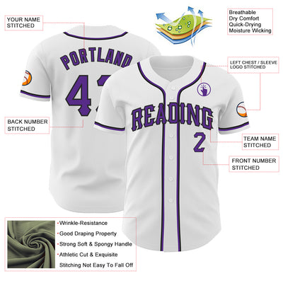 Custom White Purple-Black Authentic Baseball Jersey