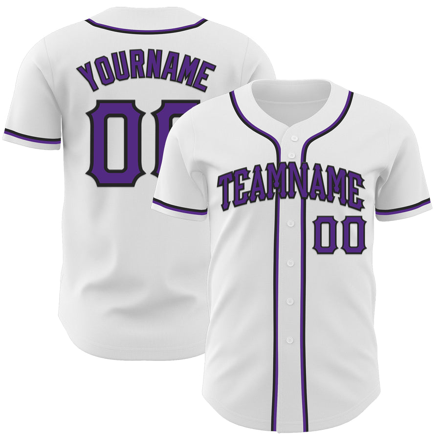 Custom White Purple-Black Authentic Baseball Jersey