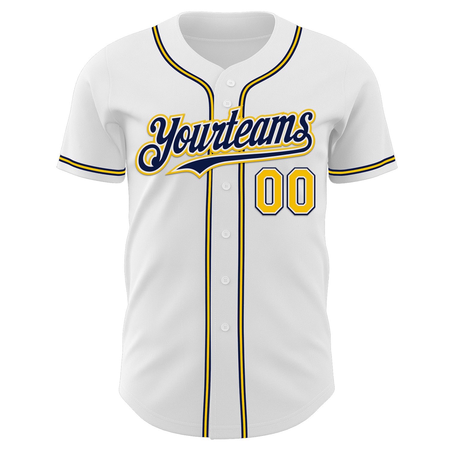 Custom White Yellow-Navy Authentic Baseball Jersey