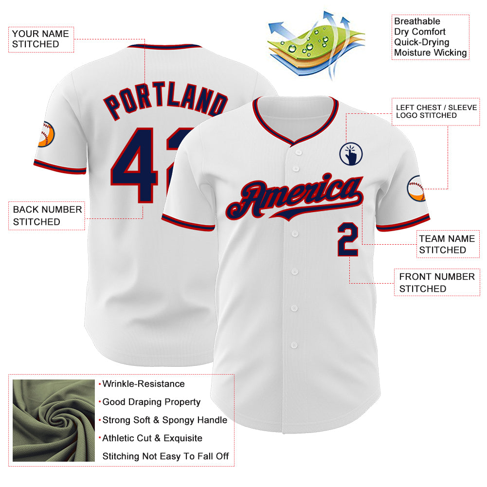 Custom White Navy-Red Authentic Baseball Jersey