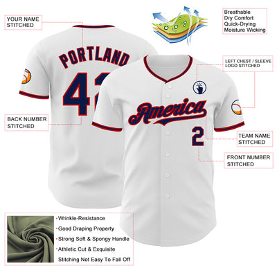 Custom White Navy-Red Authentic Baseball Jersey