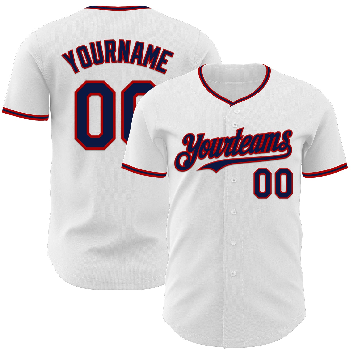 Custom White Navy-Red Authentic Baseball Jersey