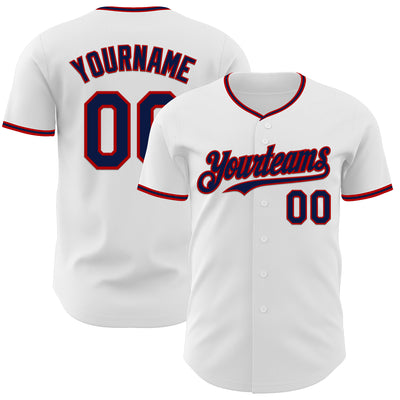 Custom White Navy-Red Authentic Baseball Jersey