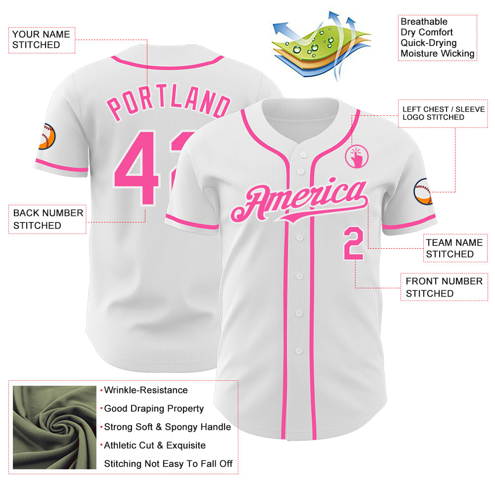 Custom White Pink Authentic Baseball Jersey