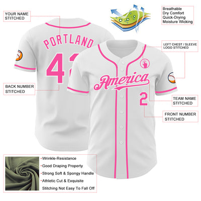 Custom White Pink Authentic Baseball Jersey