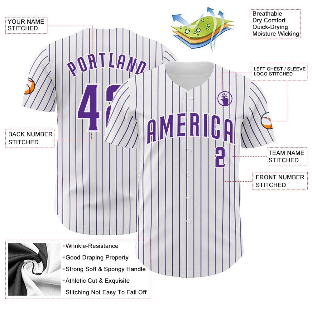 Custom White Purple Pinstripe Purple Authentic Baseball Jersey