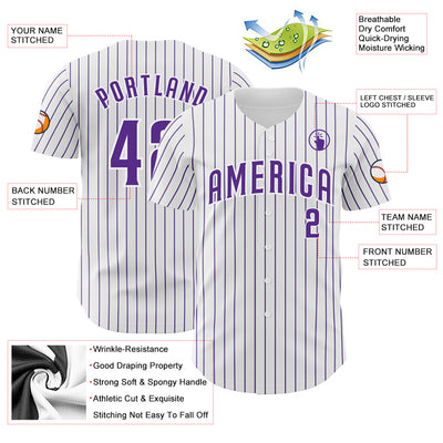Custom White Purple Pinstripe Purple Authentic Baseball Jersey