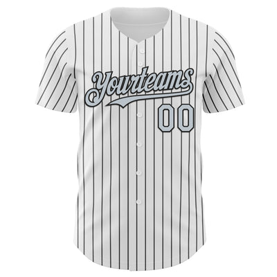 Custom White Black Pinstripe Silver Authentic Baseball Jersey