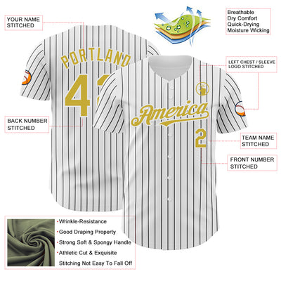 Custom White Black Pinstripe Old Gold Authentic Baseball Jersey
