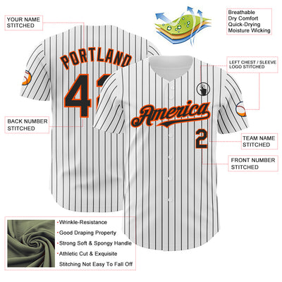 Custom White Black Pinstripe Orange Authentic Baseball Jersey
