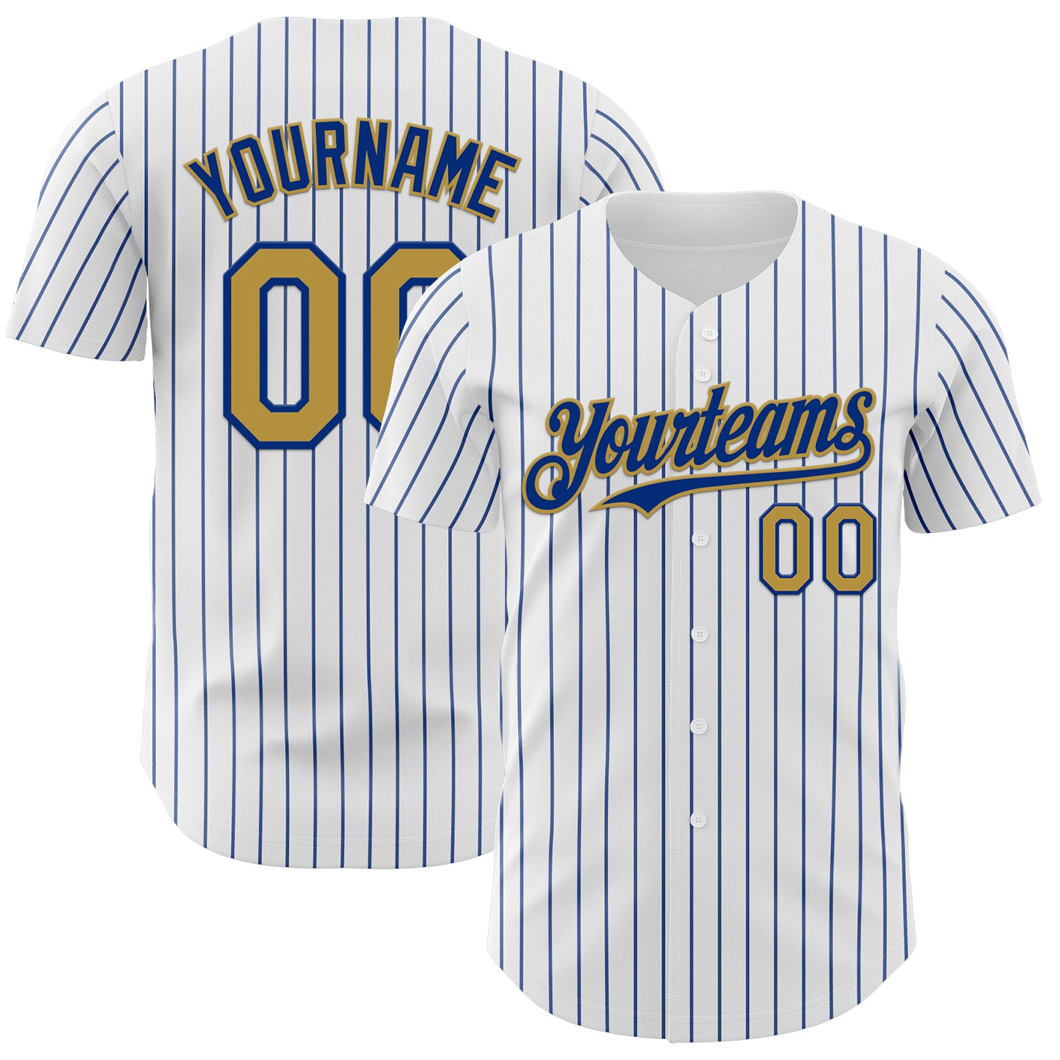 Custom White Royal Pinstripe Old Gold Authentic Baseball Jersey