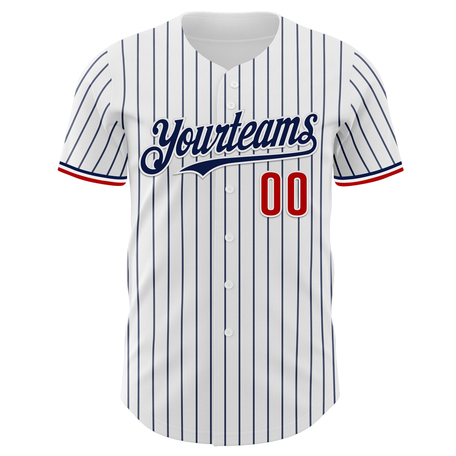 Custom White Navy Pinstripe Red Authentic Baseball Jersey