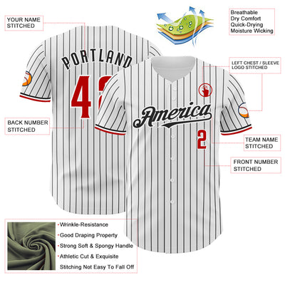 Custom White Black Pinstripe Red Authentic Baseball Jersey