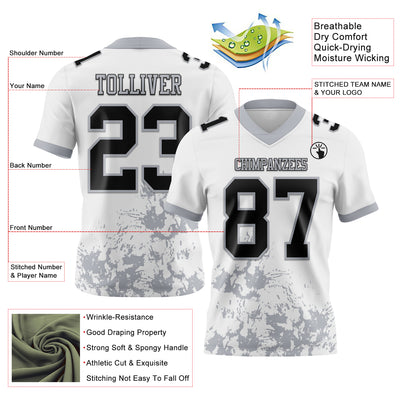 Custom White Black-Gray 3D Pattern Splash Authentic Football Jersey