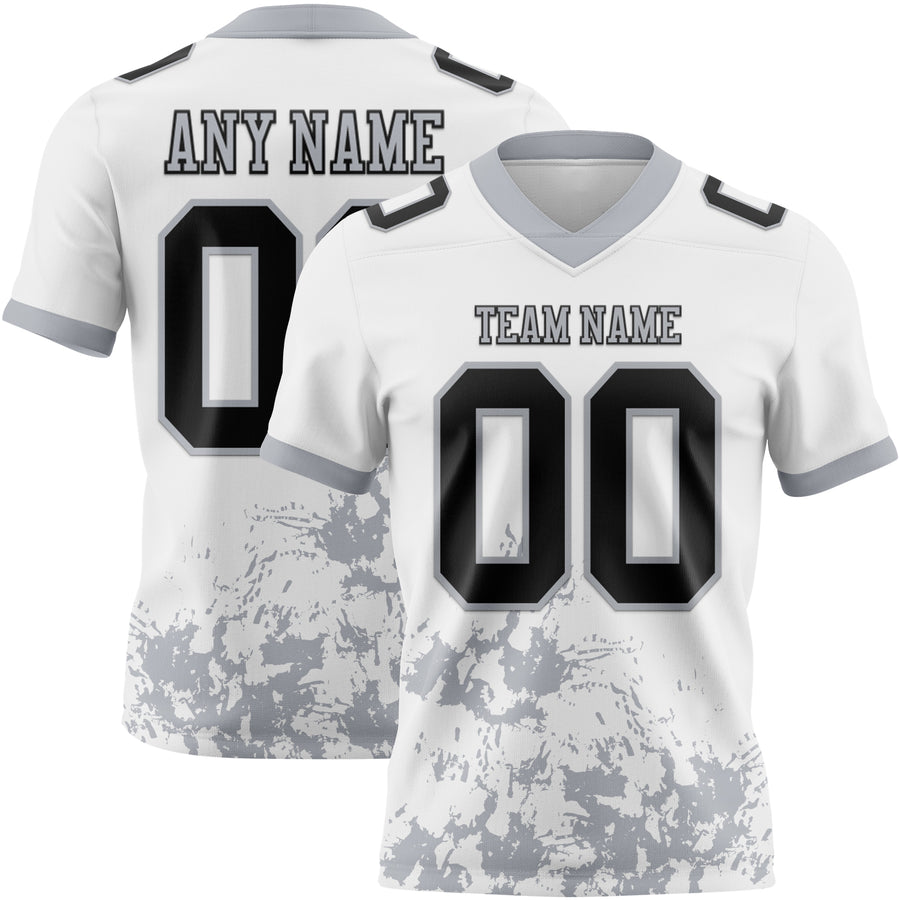 Custom White Black-Gray 3D Pattern Splash Authentic Football Jersey