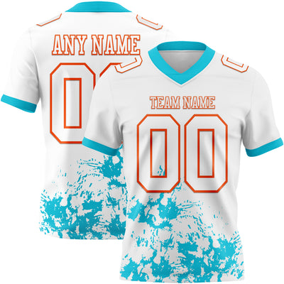 Custom White Lakes Blue-Orange 3D Pattern Splash Authentic Football Jersey