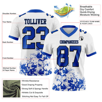 Custom White Thunder Blue-Black 3D Pattern Splash Authentic Football Jersey