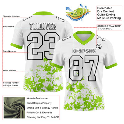 Custom White Neon Green-Black 3D Pattern Splash Authentic Football Jersey