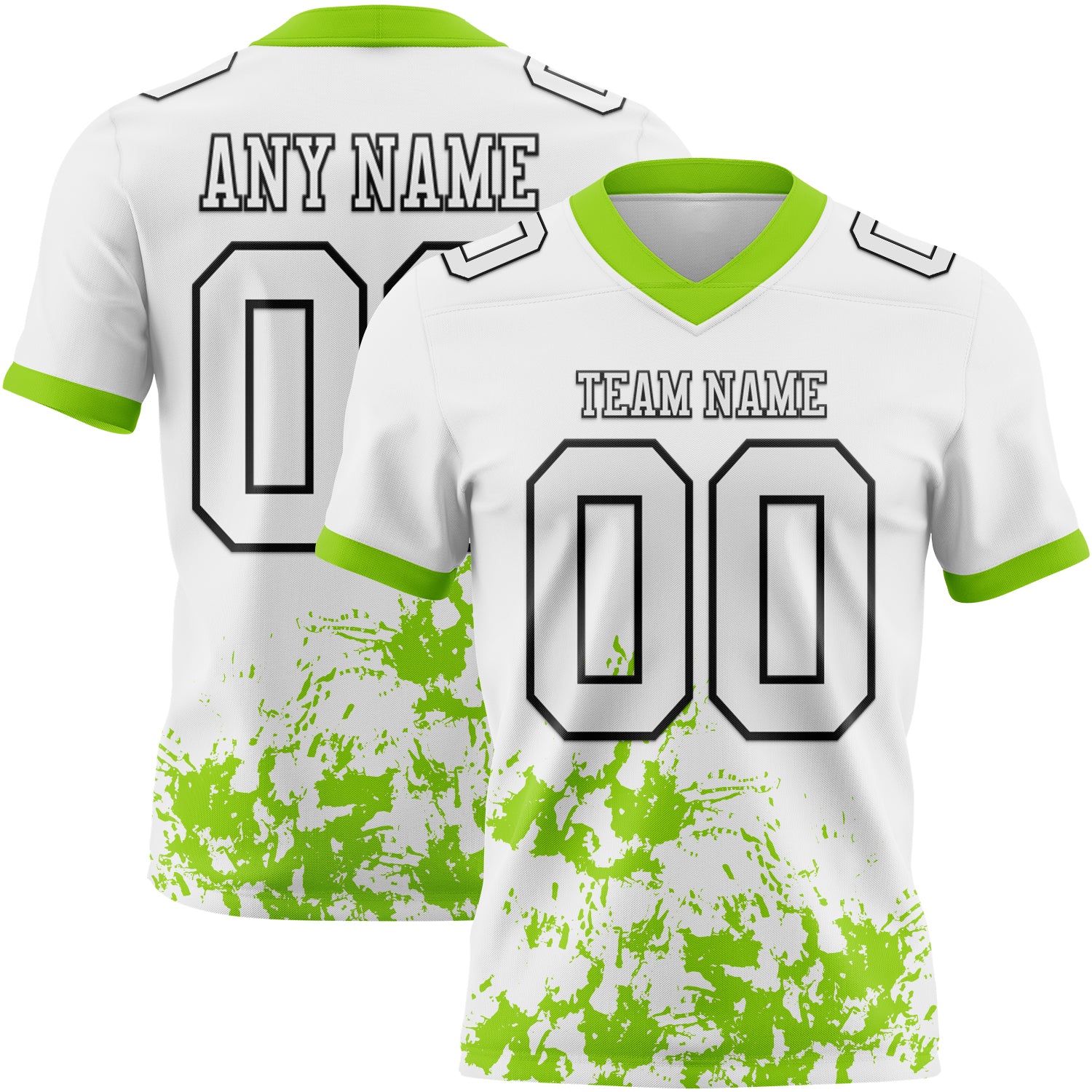 Custom White Neon Green-Black 3D Pattern Splash Authentic Football Jersey