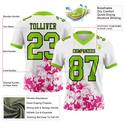 Custom White Neon Green Hot Pink-Black 3D Pattern Splash Authentic Football Jersey