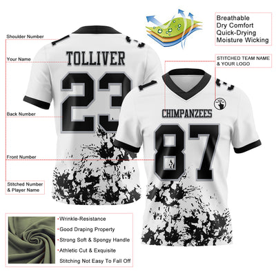 Custom White Black-Gray 3D Pattern Splash Authentic Football Jersey