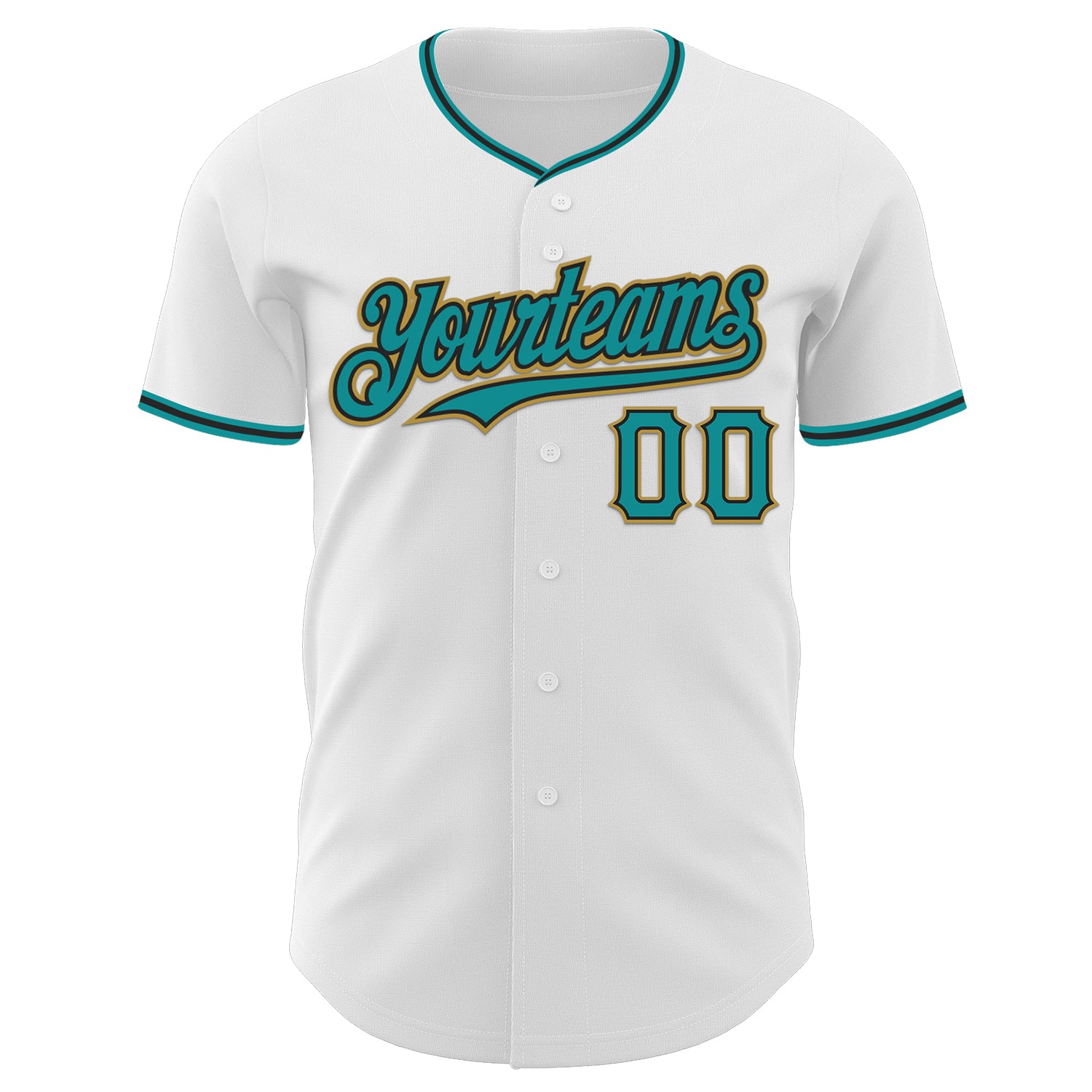 Custom White Teal Black-Old Gold Authentic Baseball Jersey